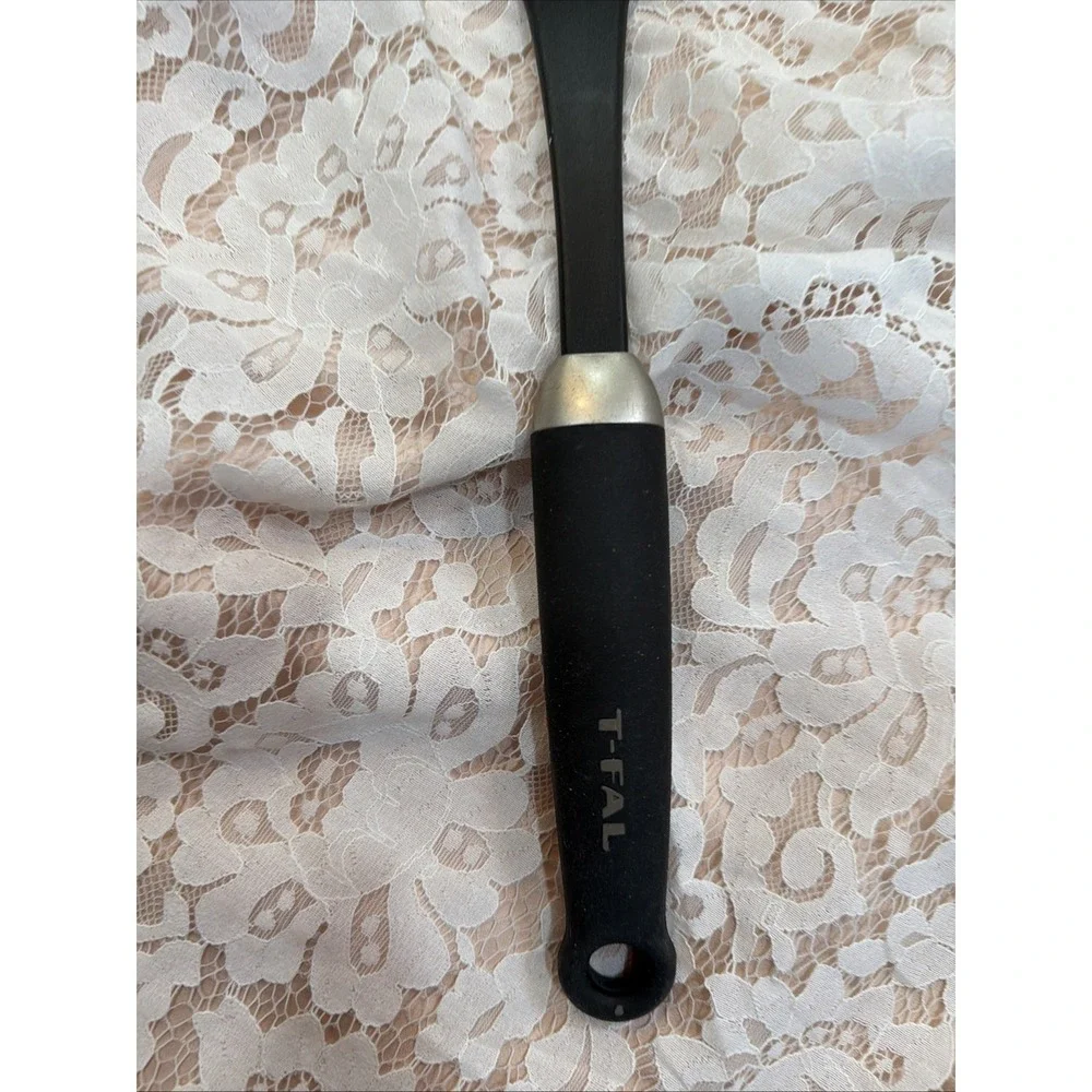 T-fal Plastic Slotted Serving Spoon w/ Rubber‎ Feeling Handle Black and Silver